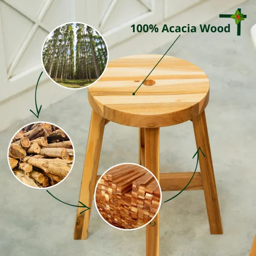 Acacia Wood Stool Round Top Natural Q8683