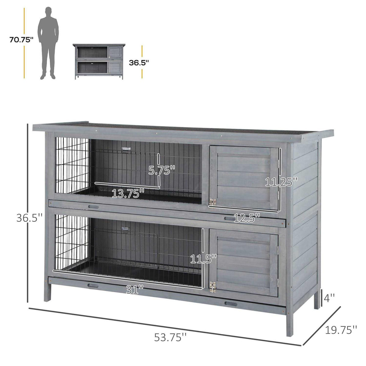 2-Story Wooden Rabbit Hutch with Lockable Doors S205112