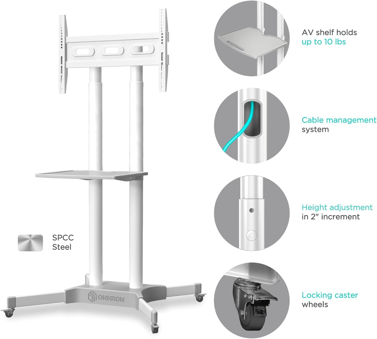 Mobile TV Stand for 32 to 65 Inch TV Screens with Wheels Shelves E1042
