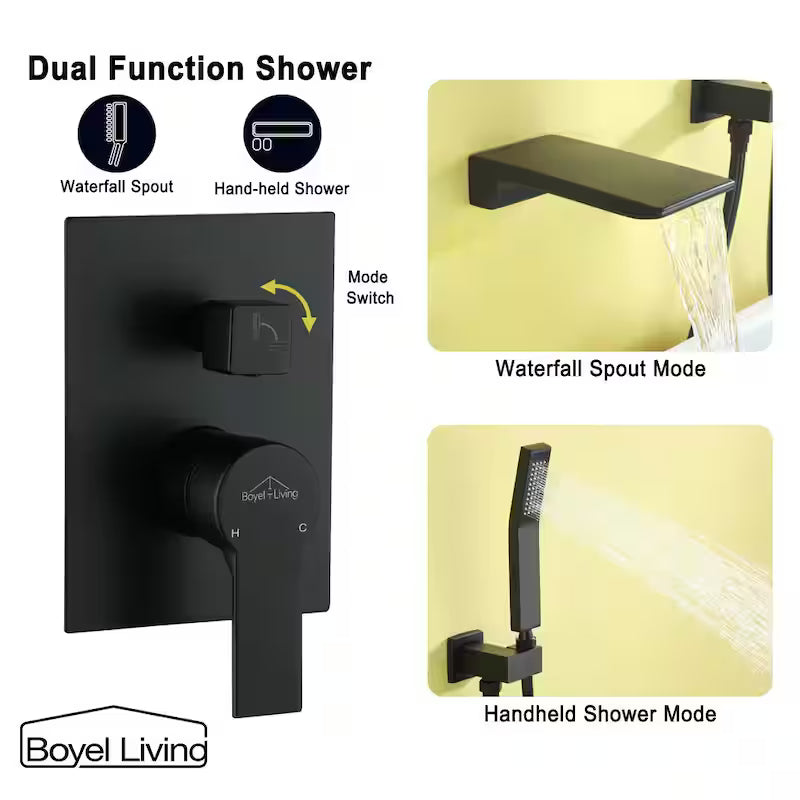 Wall Mount Roman Tub Faucet with Hand Shower Matte Black C6874