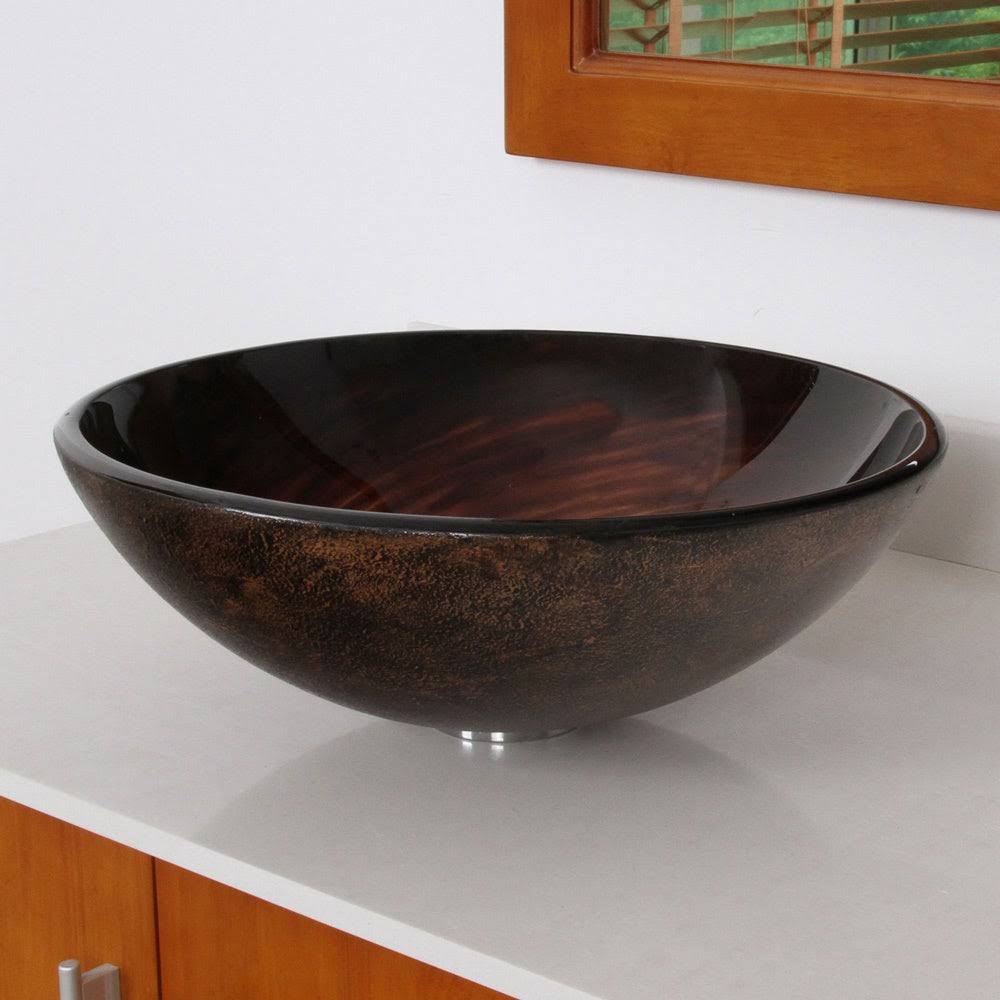 Brown Glass Bathroom Vessel Sink and Waterfall Faucet M6203
