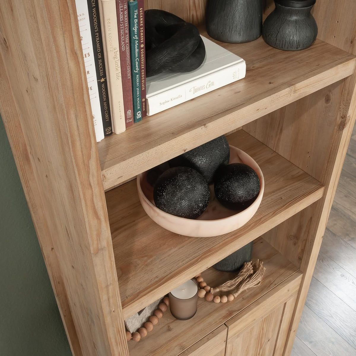 Khaki Pine Finish Bookcase with Doors L899680