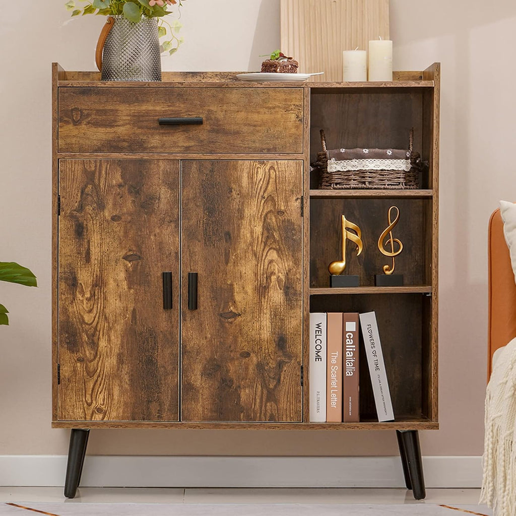 Rustic Brown Storage Cabinet with 1 Drawer 2 Doors 3 Shelves S156201