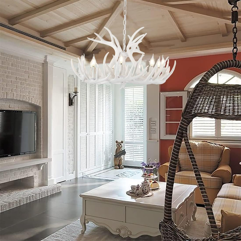 White Antler Chandelier 12 Antlers 9 Lights K6073