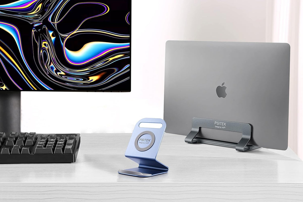 Vertical Laptop Stand Dock Holder, Adjustable Width, Aluminum Alloy, Pack of 2 O49265