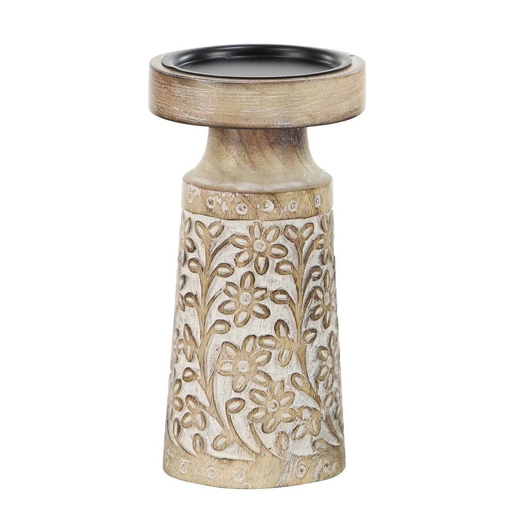 3-Piece Mango Wood and Iron Candle Holder Set C840671