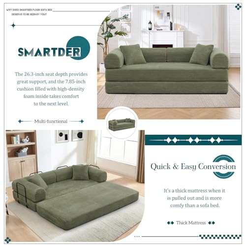 Green Corduroy Convertible Folding Sofa Bed B3315
