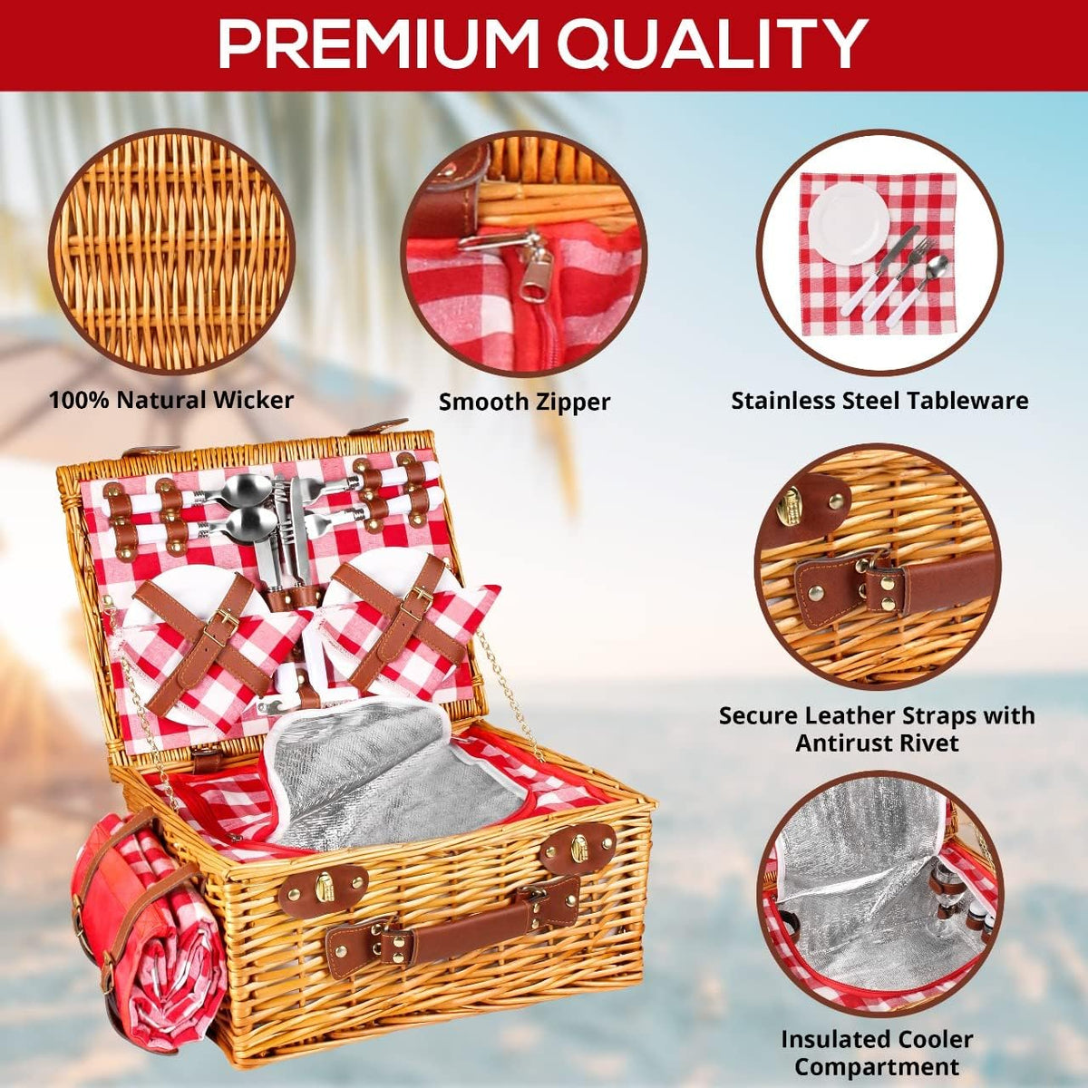 29 Pcs Picnic Set with Waterproof Blanket and Insulated Cooler Compartment Z534