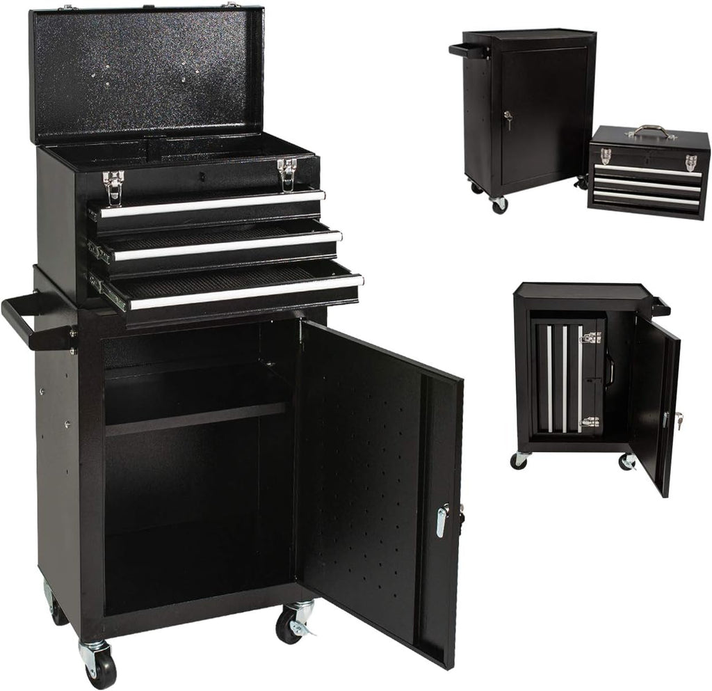 Black Rolling Tool Chest with 3 Drawers and Lock U148