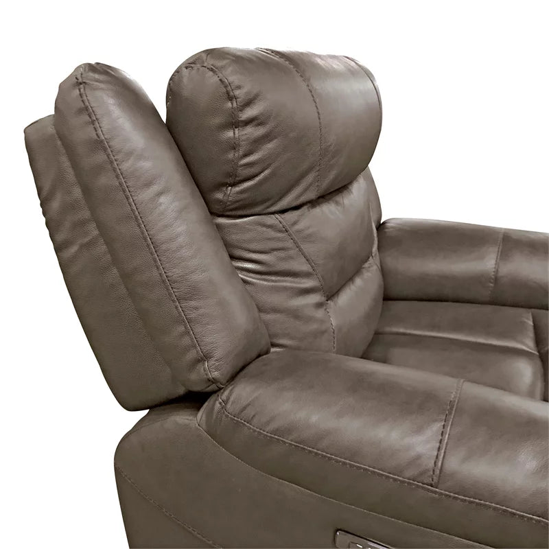 Brown Gray Italian Top Grain Leather Power Reclining Chair M119032