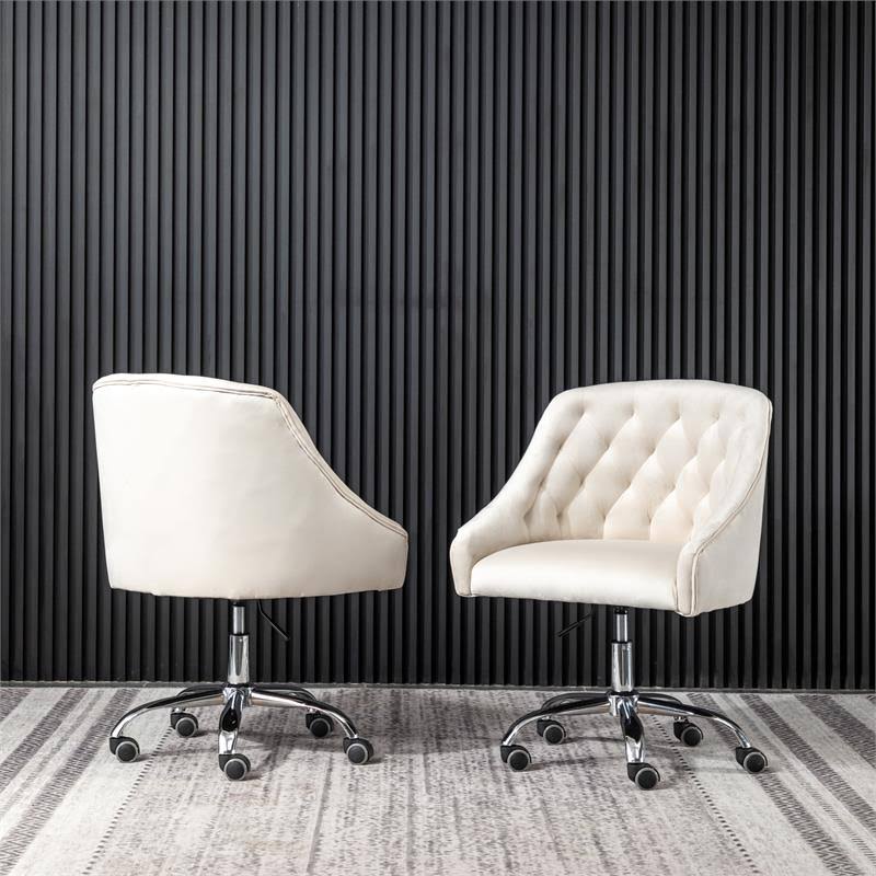 Cream Velvet Swivel Task Chair with Silver Base L77642
