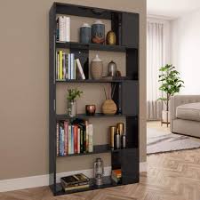 High Gloss Black Book Cabinet Room Divider Chipboard C4660