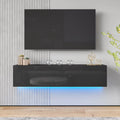 White Floating TV Stand with LED Lights and Storage R78594