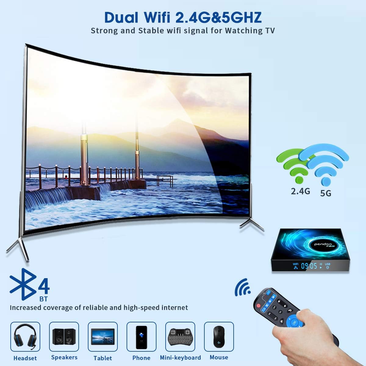 Android TV Box 4GB RAM 128GB ROM with Wireless Mini Keyboard, Quad-Core, Dual WiFi, 4K/6K USB 3.0 HDR, Pack of 2 W450