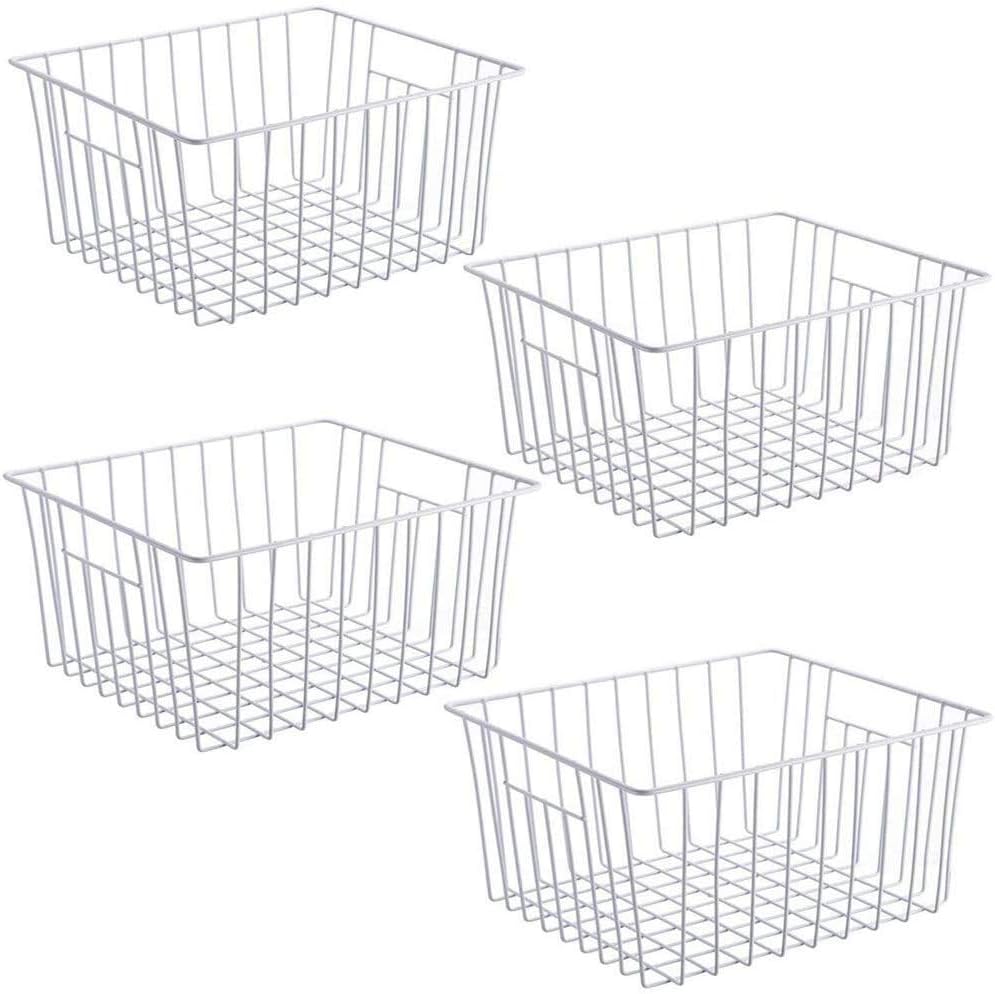 Wire Storage Basket Bins Organizer with Handles, Pearl White, Set of 4 G38344