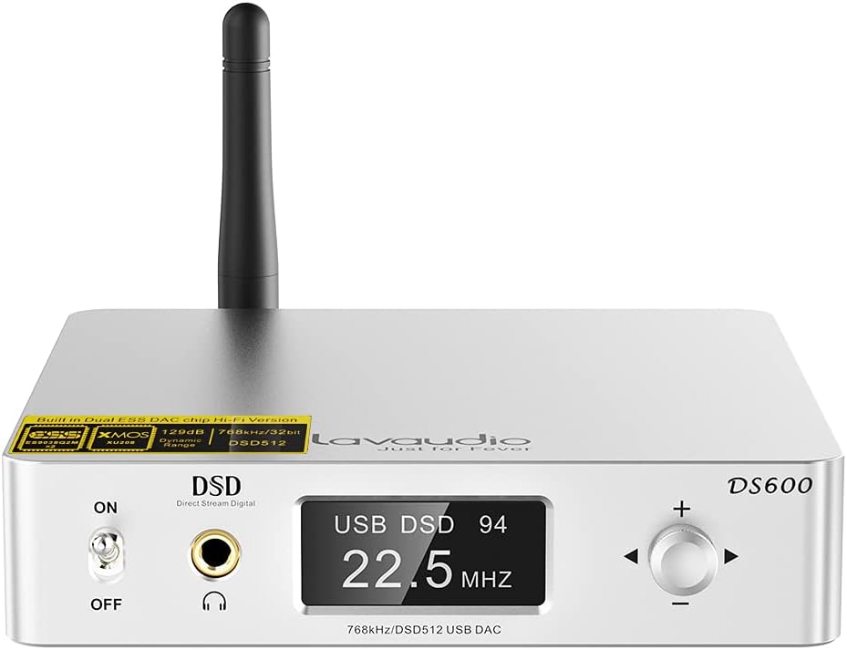 DS600 HiFi Audio DAC Bluetooth 5.0 Receiver LDAC AptX HD, USB DAC, DSD512 32Bit/768Khz, Dual ES9038Q2M XMOS, Headphone Amplifier 3.5mm AUX/RCA Out W8314
