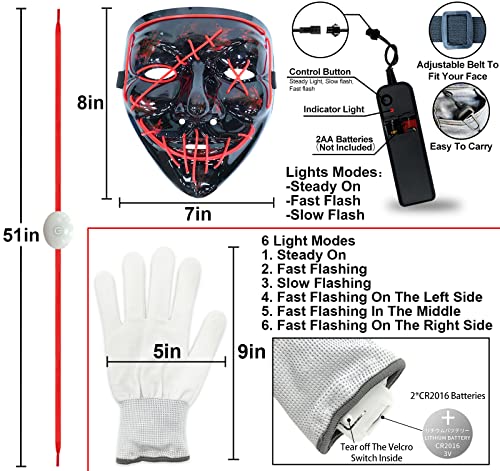 Halloween LED Mask Light Up Gloves and Glow Shoelaces O999588