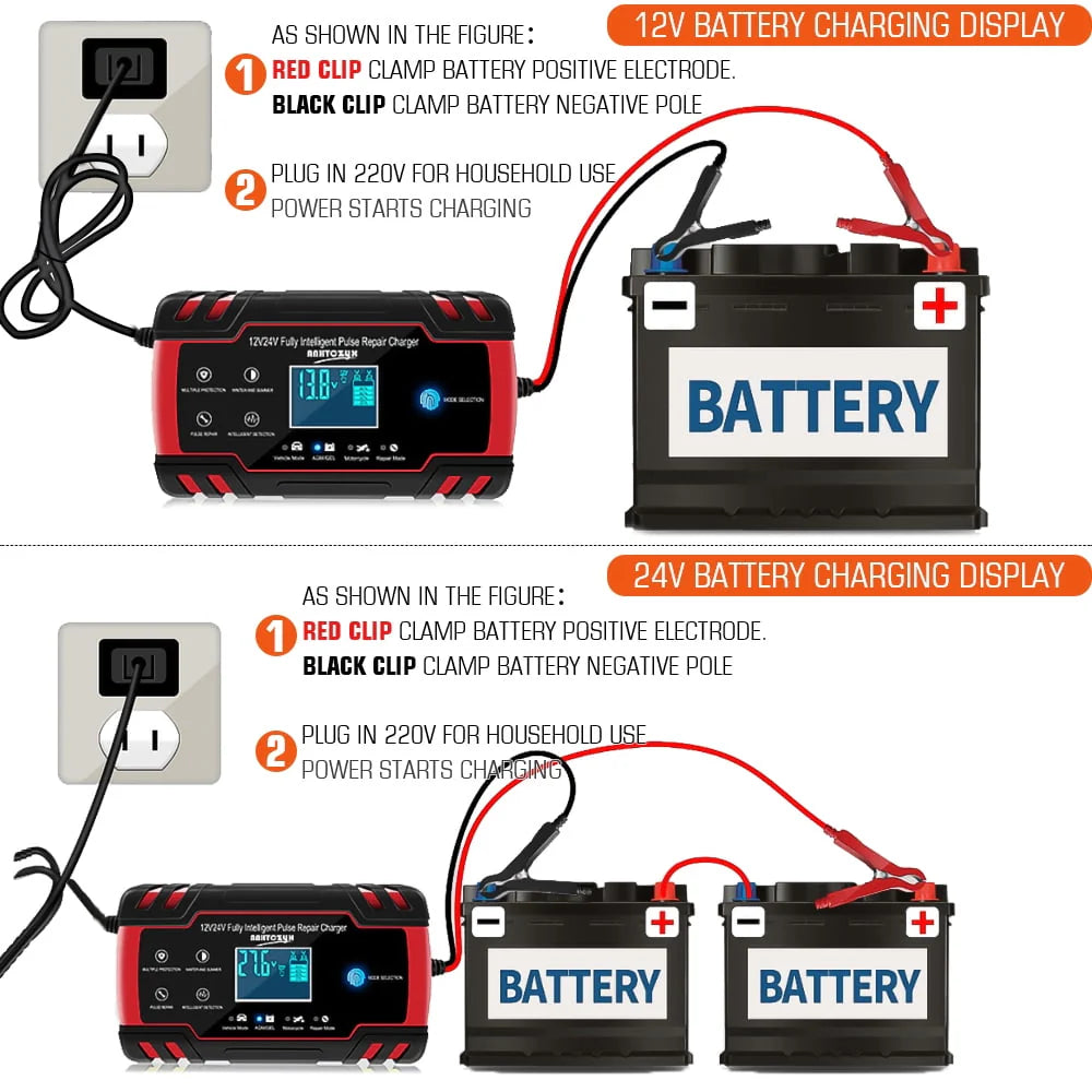 12V/8A 24V/4A Automatic Smart Battery Charger/Maintainer with LCD Display H622