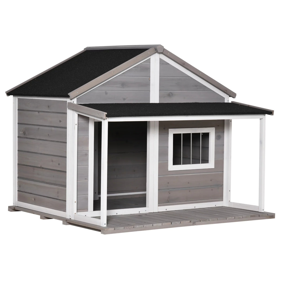 Grey Wooden Outdoor Dog House with Asphalt Roof A294