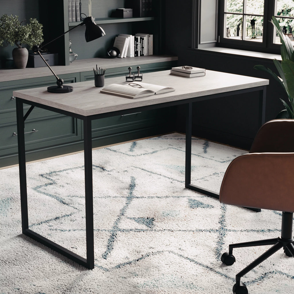 Gray Wood Grain Parsons Desk with Metal Frame X957