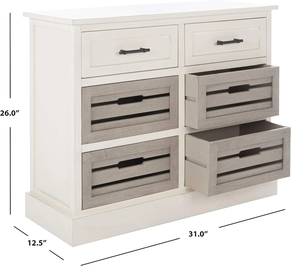 Distressed White And Greige 6 Drawer Storage Chest Y39533