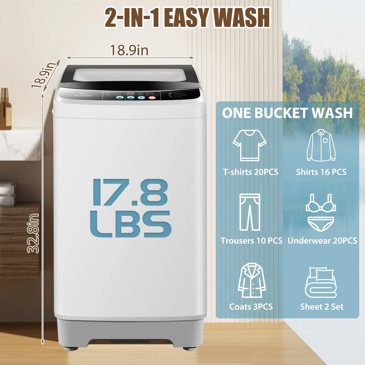 2.4 Cu.ft Portable Washing Machine with Glass Top-Load & Drain Pump A85317