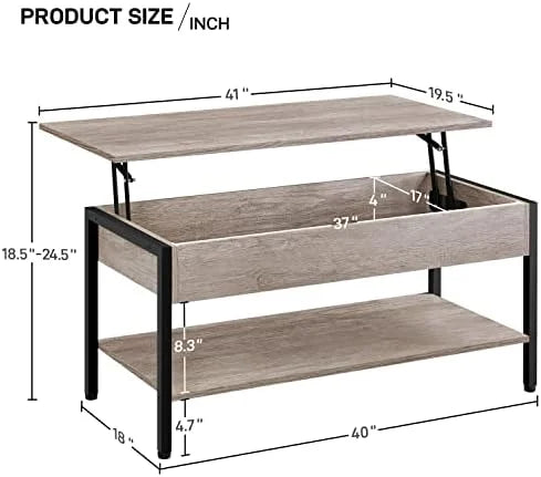 Industrial Lift Top Coffee Table 47.5x24x20 Inches Gray B61675