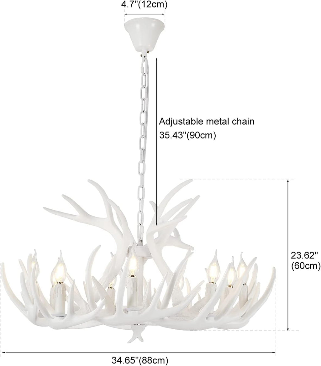 White Antler Chandelier 12 Antlers 9 Lights K6073