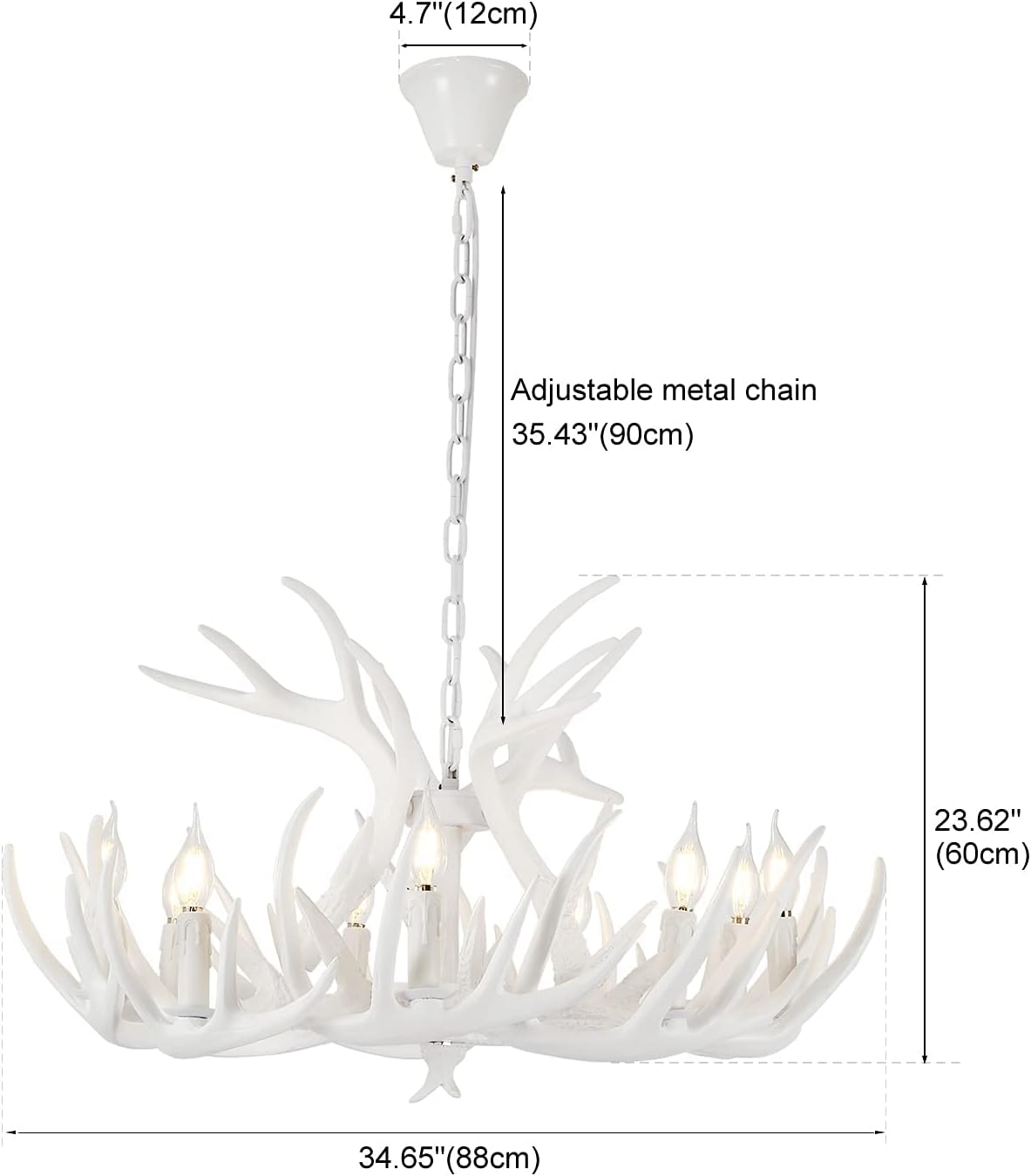 White Antler Chandelier 12 Antlers 9 Lights K6073
