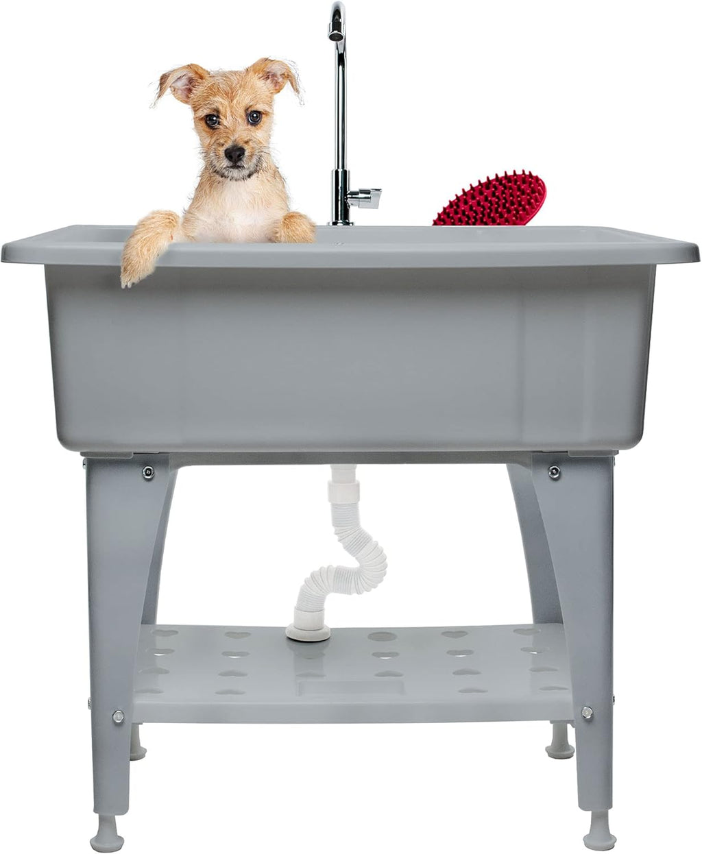 Portable Dog Bathing Station with Removable Shelf and Massage Brush R28854