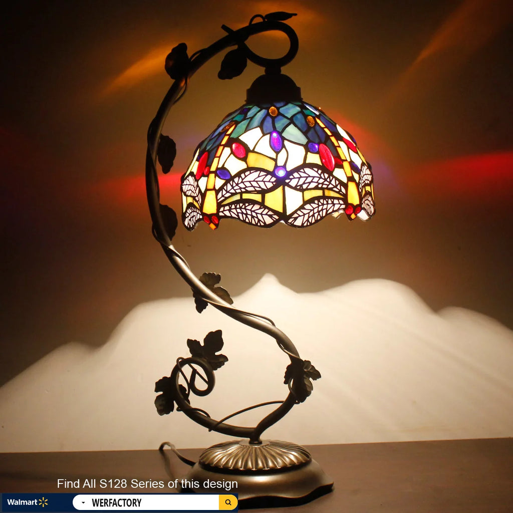 Stained Glass Desk Lamp Blue Yellow 21" Tall M336895