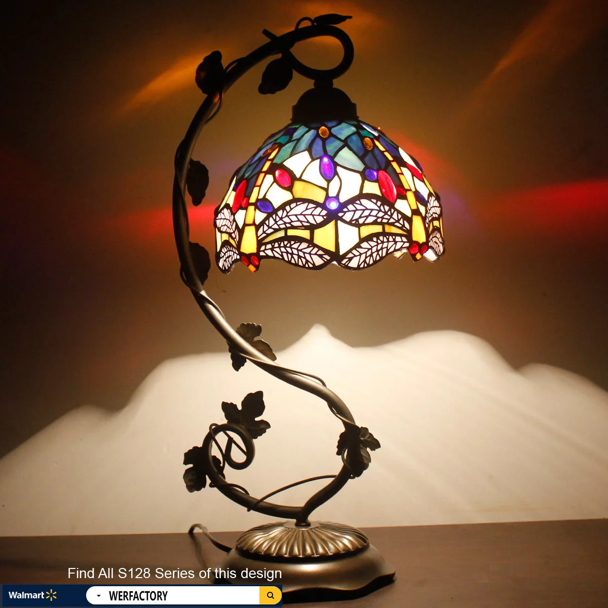 Stained Glass Desk Lamp Blue Yellow 21" Tall M336895