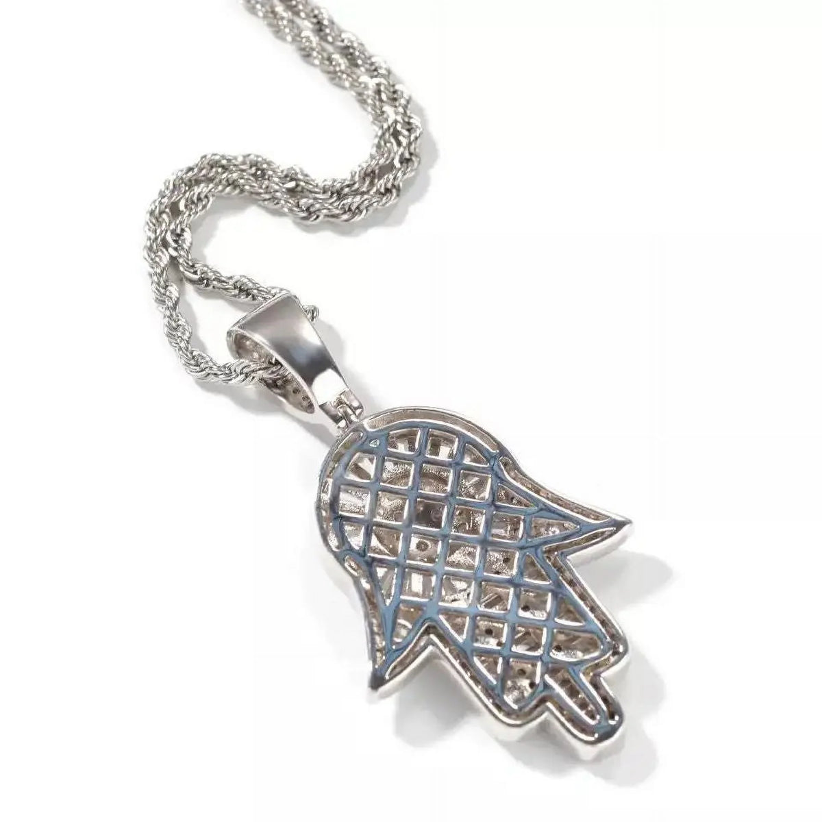 Simulated Diamond Baguette Hamsa Hand Pendant Necklace A219