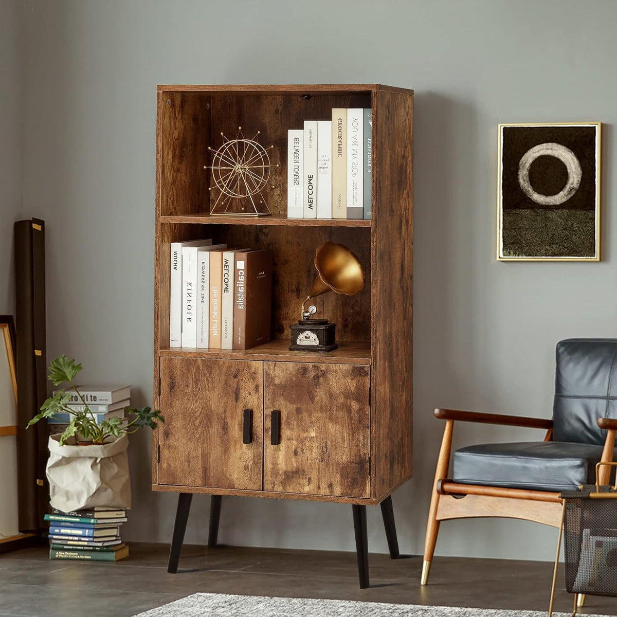 Rustic Brown Storage Cabinet with 1 Drawer 2 Doors 3 Shelves S156201