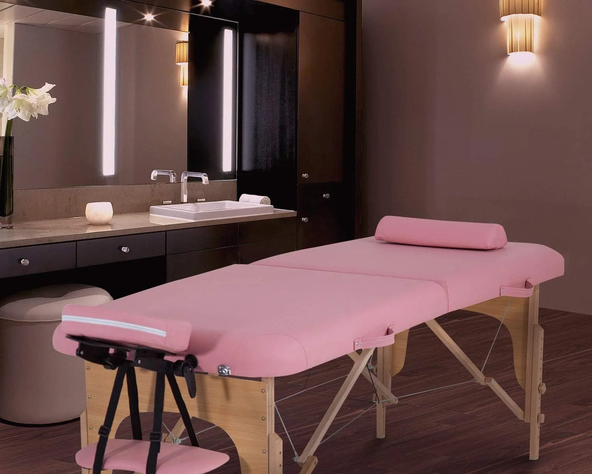 Portable Massage Table 73” L 28”W Height Adjustable with Bolsters Carry Case 2 Fold Black K115
