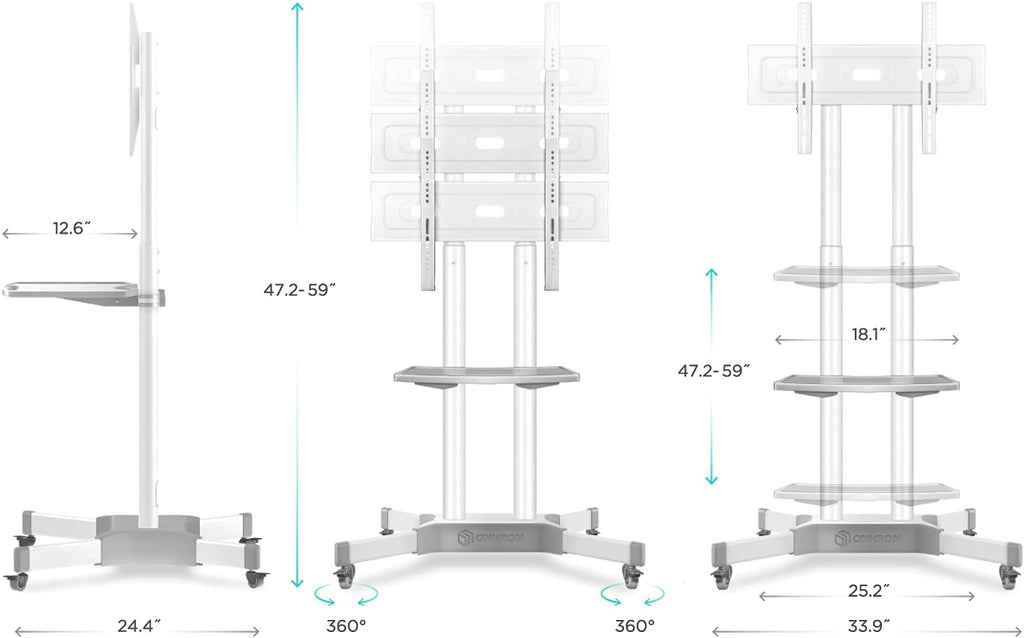 Mobile TV Stand for 32 to 65 Inch TV Screens with Wheels Shelves E1042
