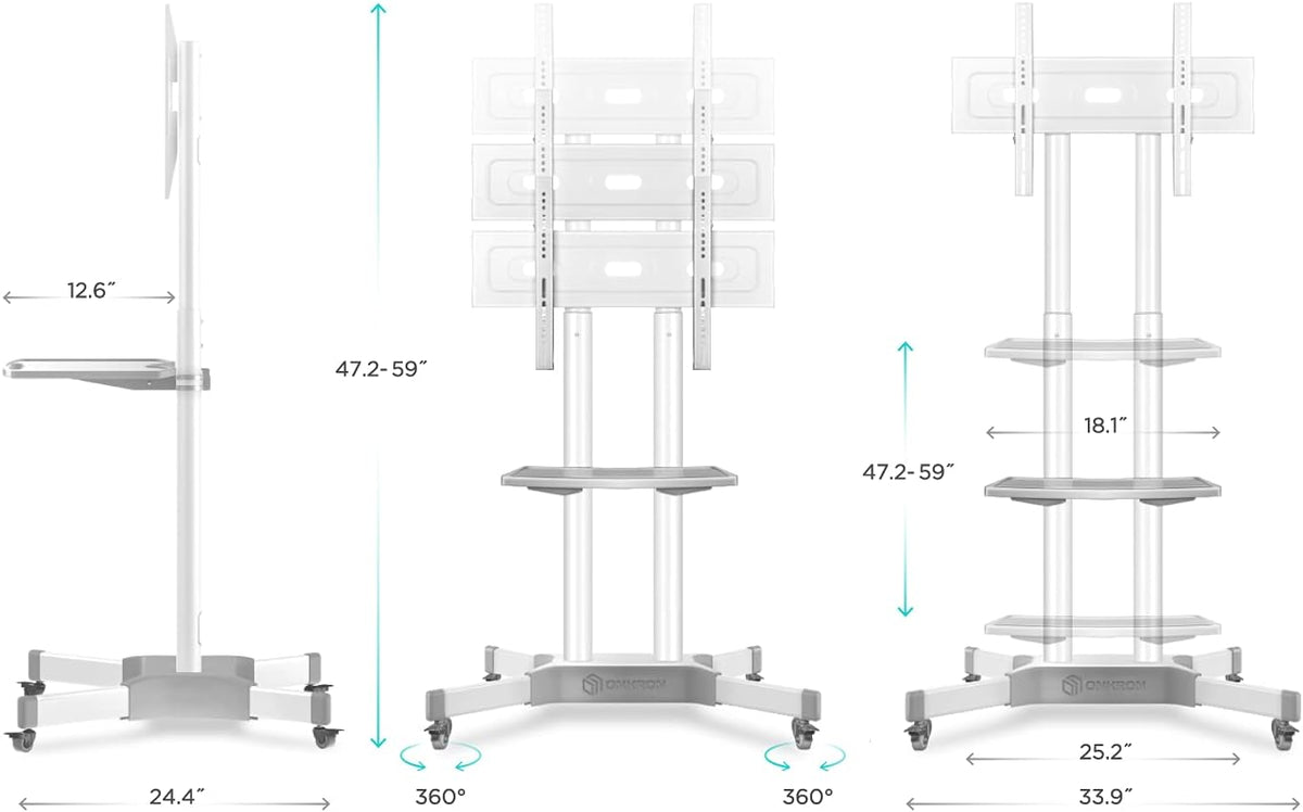 Mobile TV Stand for 32 to 65 Inch TV Screens with Wheels Shelves E1042