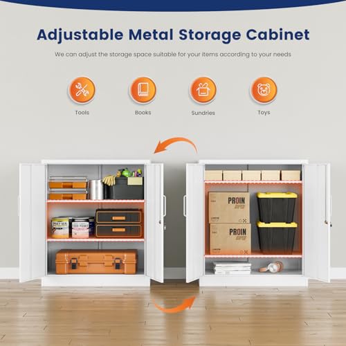 Metal Garage Storage Cabinet with 2 Doors and 2 Adjustable Shelves I575