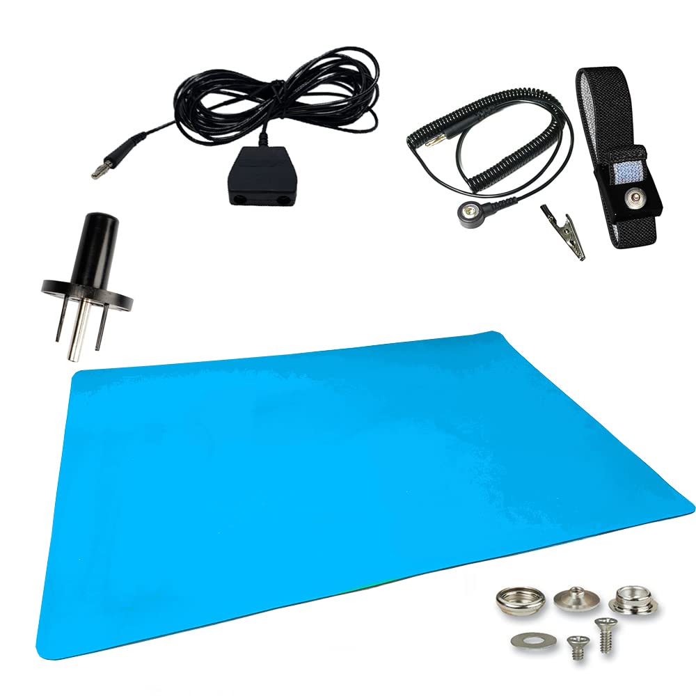 ESD Mat Workstation Kit with Wrist Strap Set, Ground Cord, Universal Snap Kit, Outlet Adapter, Soldering Mat D4174