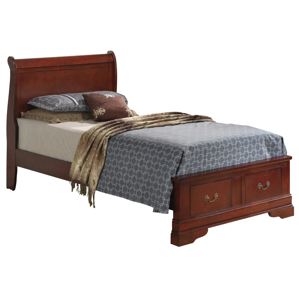 Cherry Twin Size Storage Sleigh Bed K8809