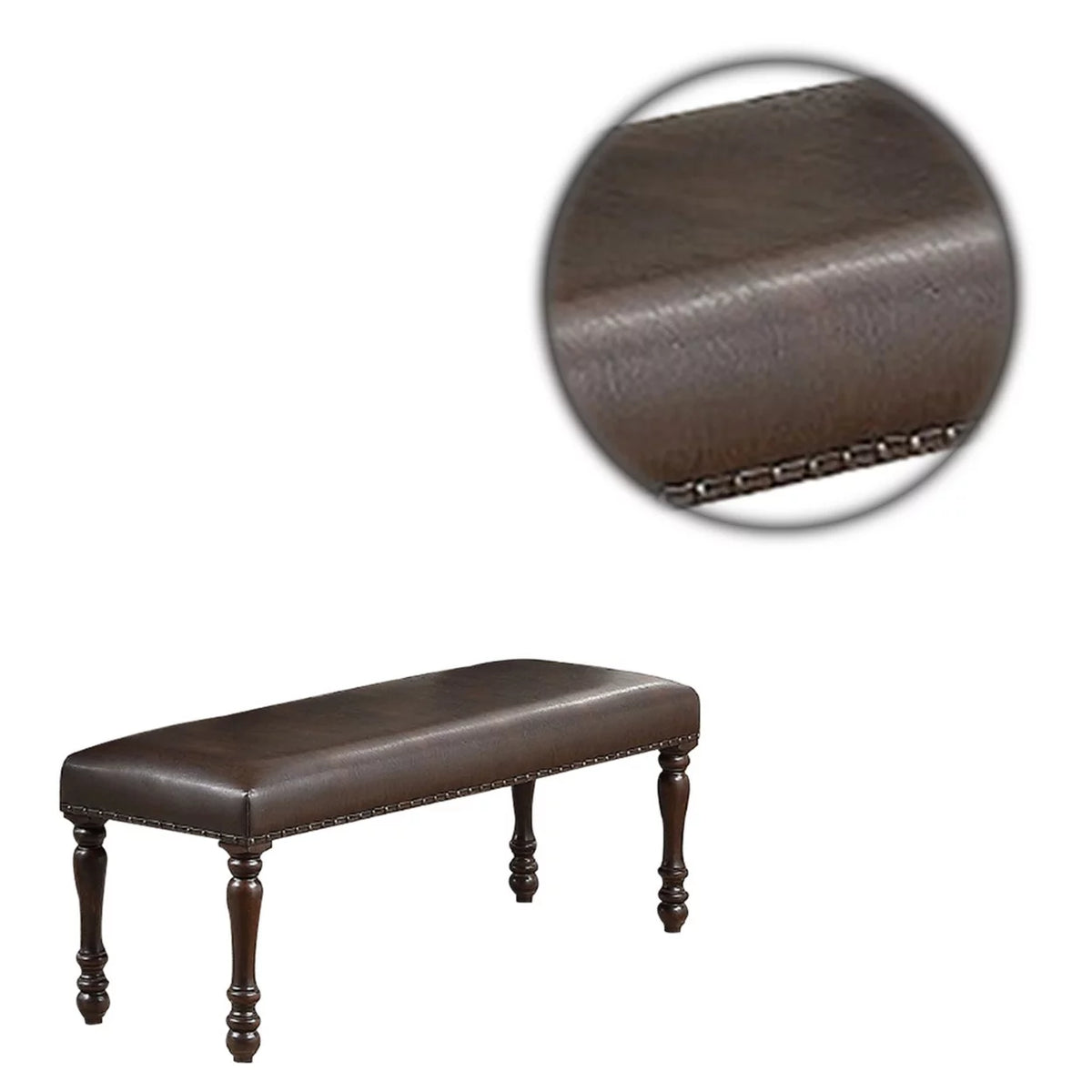 Brown Faux Leather Dining Bench with Turned Legs J694