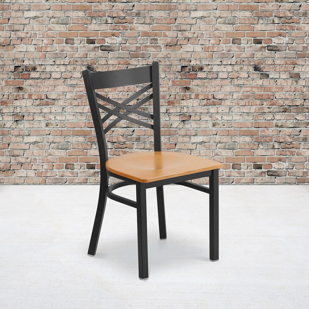 2 Pack Black Metal Restaurant Chair with Wood Seat Y3139