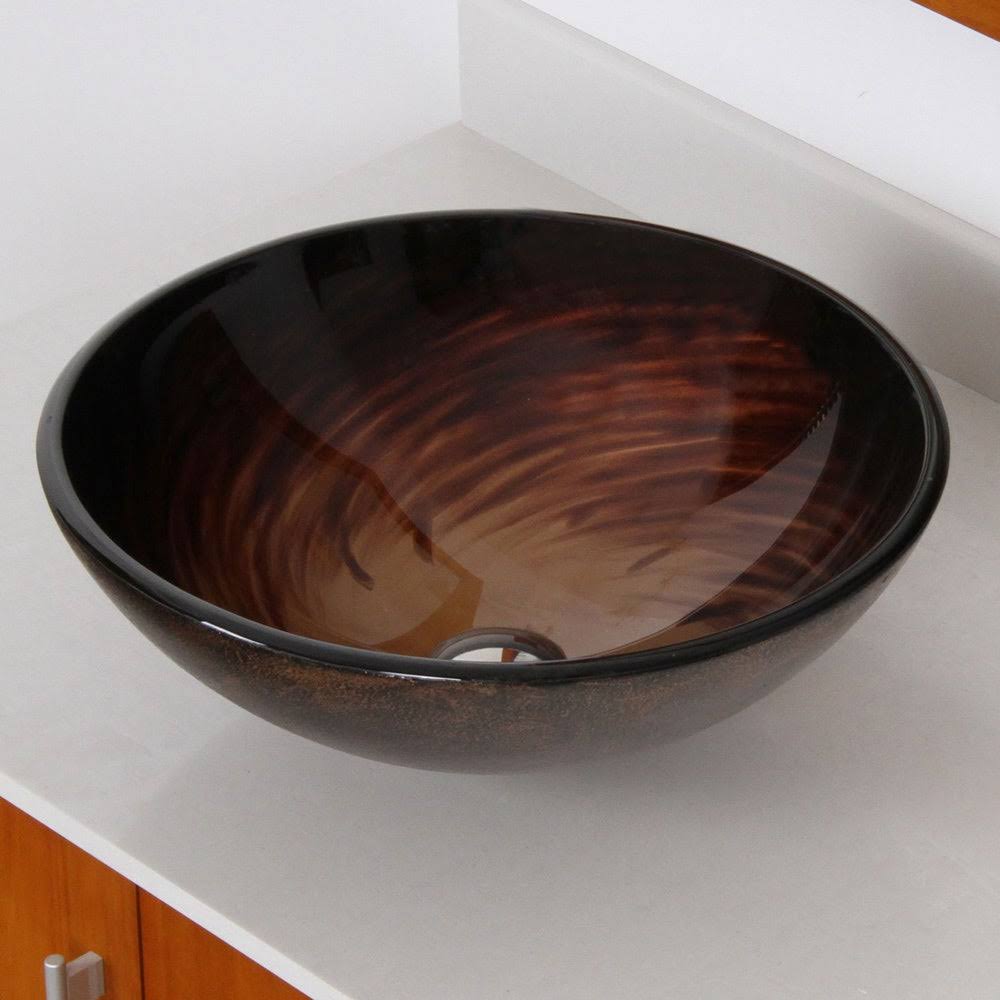 Brown Glass Bathroom Vessel Sink and Waterfall Faucet M6203
