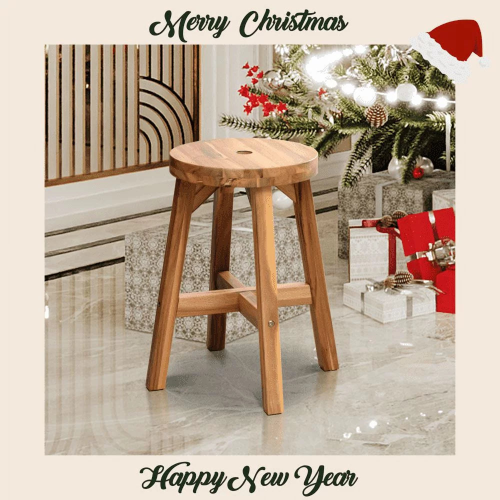 Acacia Wood Stool Round Top Natural Q8683