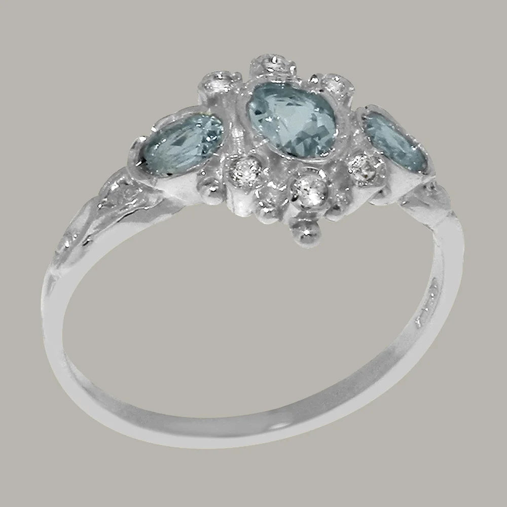 14k White Gold Aquamarine & Diamond Womens Ring E967063