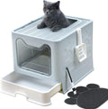 Foldable Cat Litter Box with Lid and Litter Mat and Scoop T821909