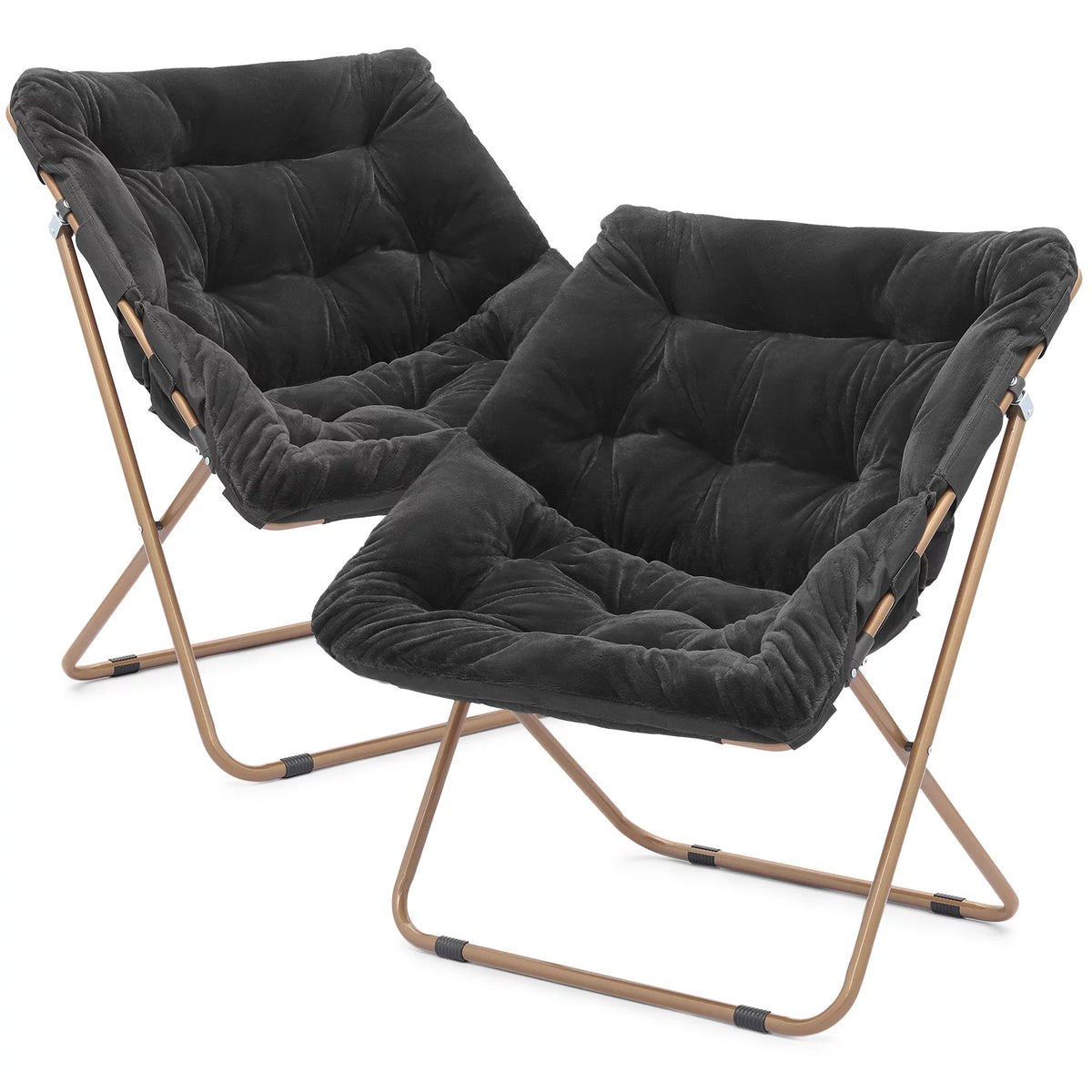 Set of 2 Black Faux Fur Folding Saucer Chair X9695