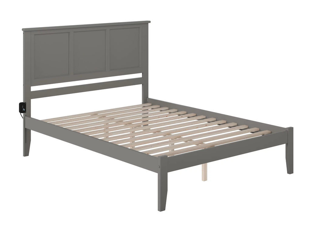 King Solid Wood Platform Bed with Panel Headboard in Grey K738508