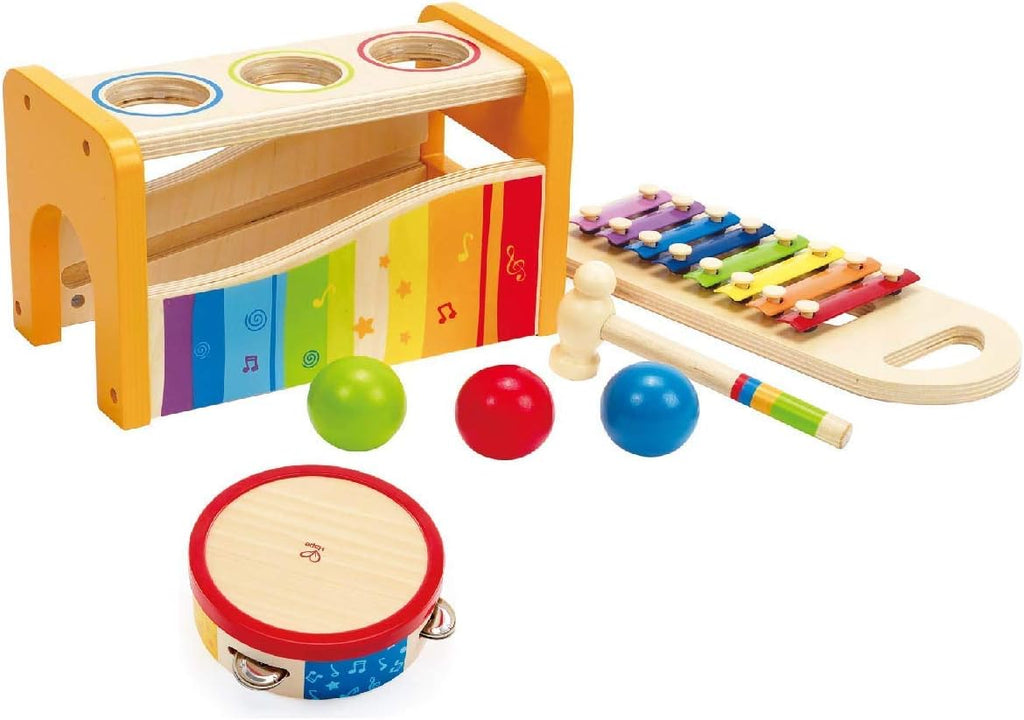 Wooden Pounding Bench, Xylophone, and Tambourine Music Set O903569
