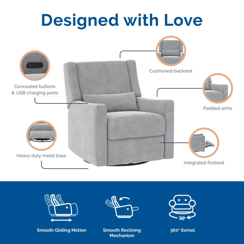 Gray Velvet Swivel Glider Recliner N937